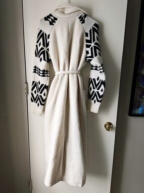 Everly Cream Long Knit Dress with Black Geometric Sleeve Detail